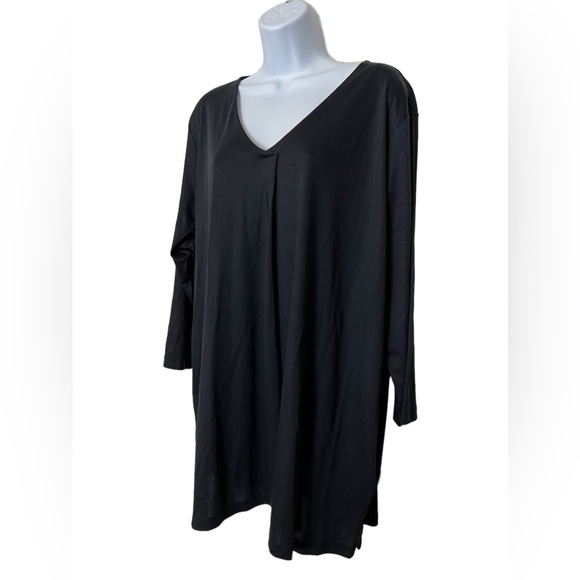 Lands' End V Neck Tunic 3/4 Sleeve Black 532089 Cotton/Modal NWT - Picture 2 of 8